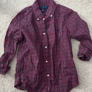 Ralph Lauren Men's Red and Blue Plaid Shirt